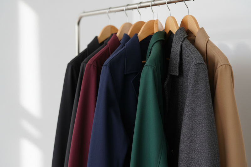 Colorful jackets on hangers